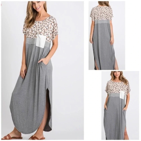 NWT CY fashion boutique Maxi Dress leopard print color block business casual - Picture 1 of 12